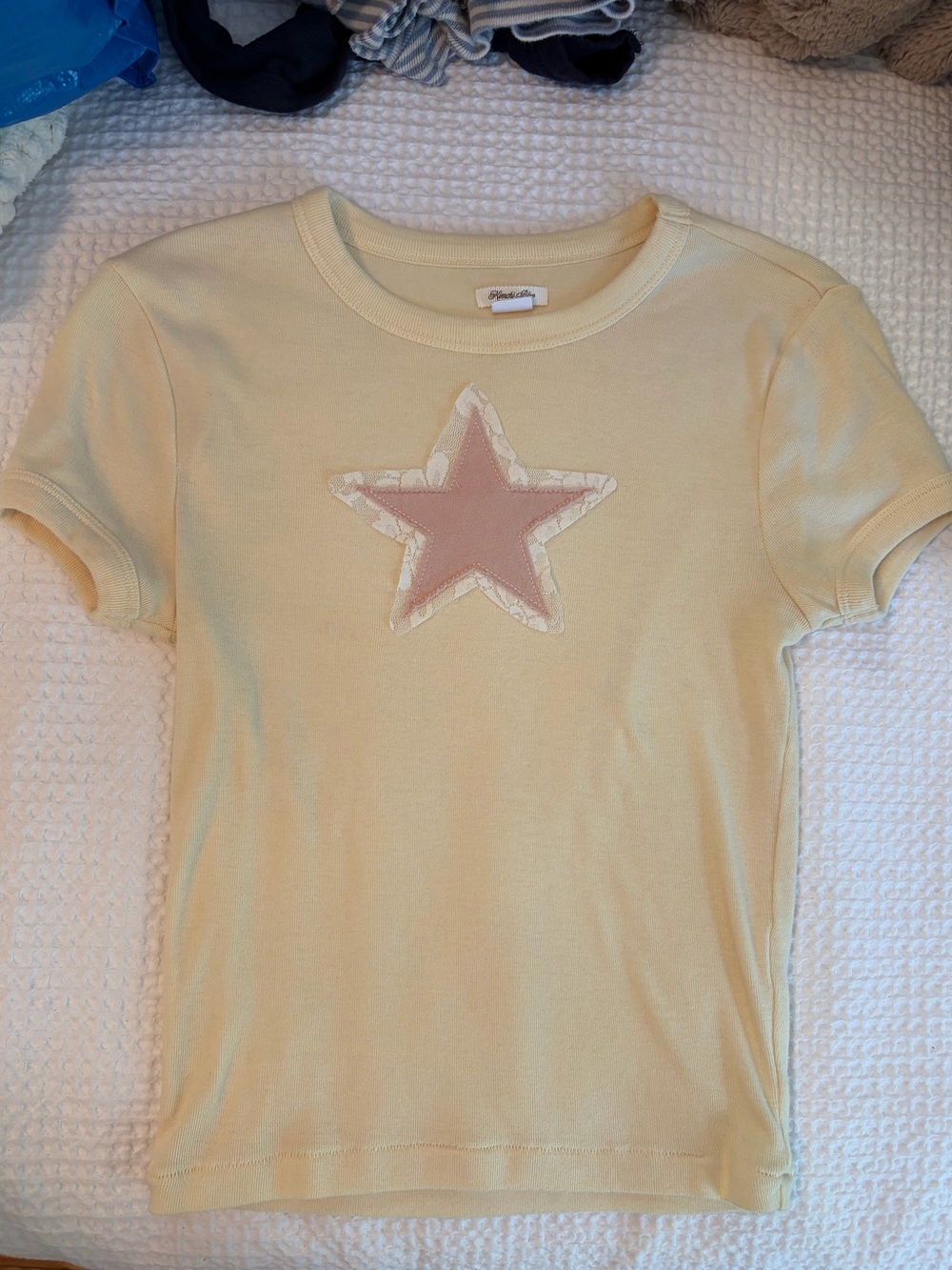 Kimchi Blue Pale Yellow Tee with Pink Star Appliqué